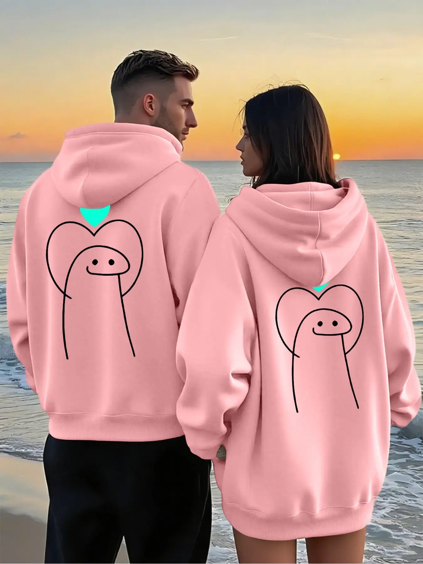 2Pcs Couple Zip Up Hoodies With Creative Geometric Print, Loose Active Tops With Pockets, Suitable For Couple Outdoor Picnic And Light Camping In Autumn Winter