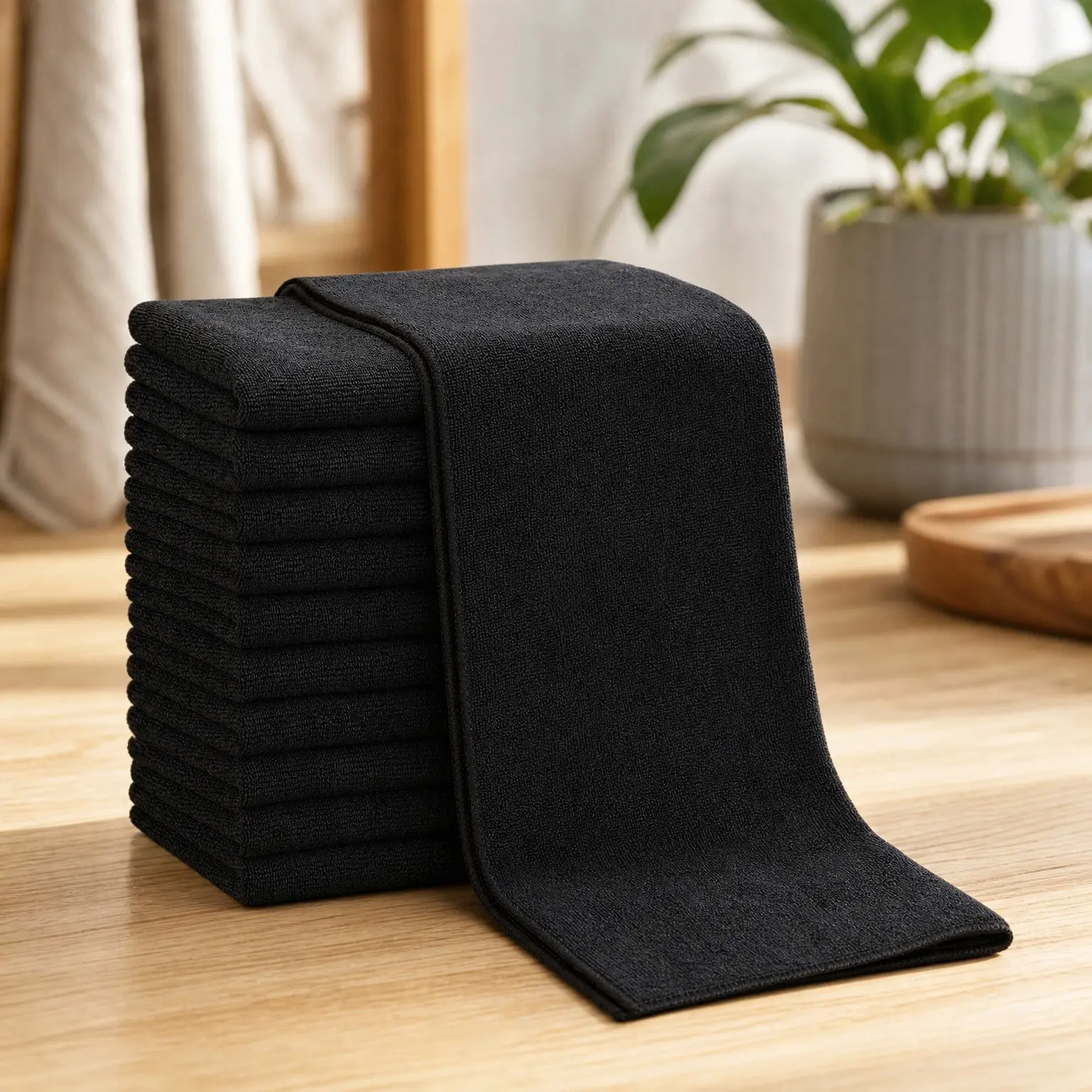 Microfiber Salon Towels 12 Pack, Black Quick Dry Hand Towels for Bathroom, Gym, Spa, Barber, Pedicure & Home Hair Care, 16 x 27 in(Gift)