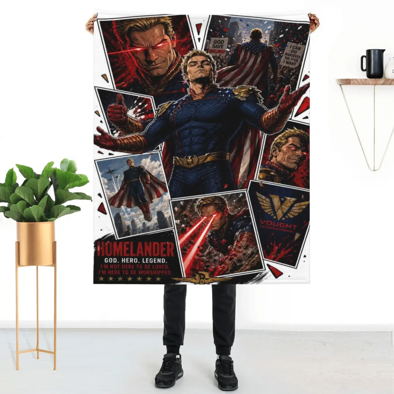 The Boys Homelander Comic Graphic Throw Blanket - Soft Throws, Breathable Cozy, Portable, Travel-Ready Fold for Camping, Living Room Decor, Kid Gift, Father's Day Gift, 4th of July Patriotic Home Accent