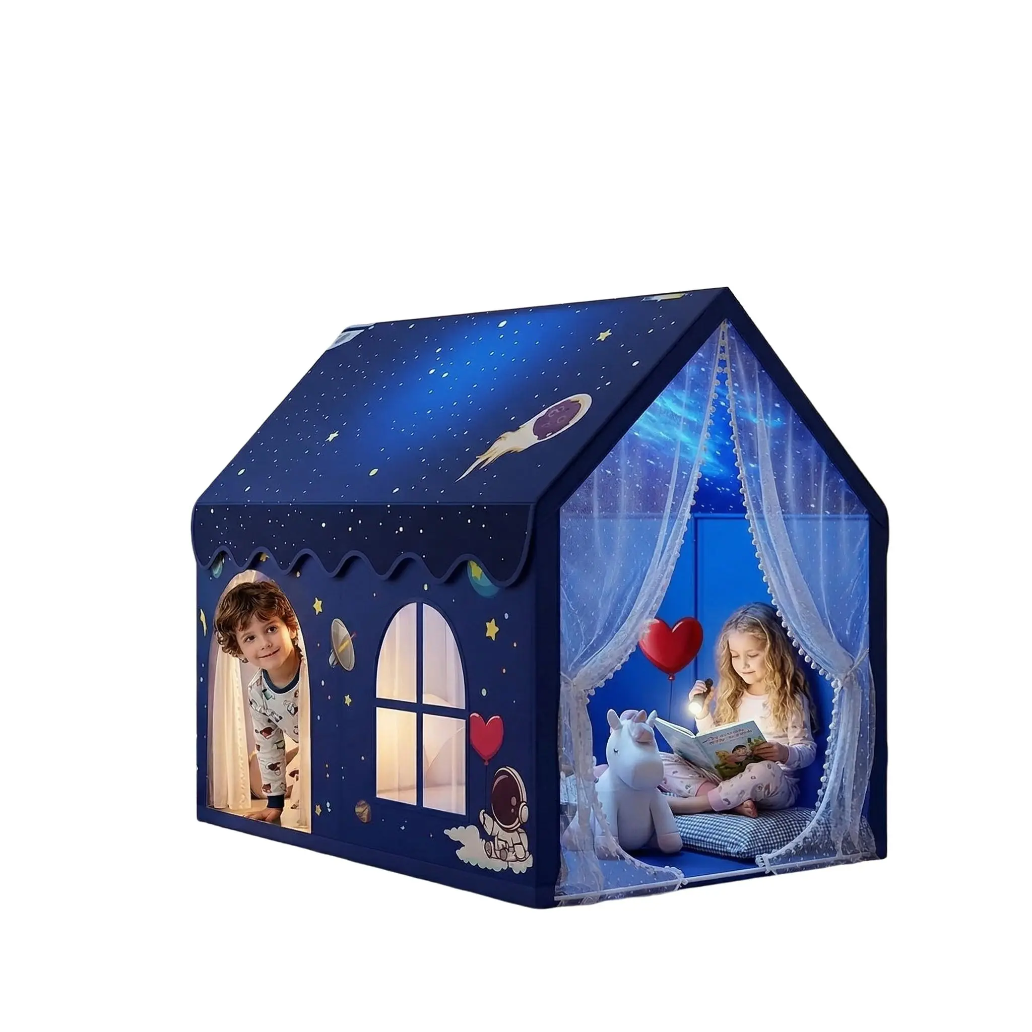 Boy's Space Exploration Kids Game Tent Set, Spaceship Tent, Astronaut Portable Tent, Indoor Easy Setup Pretend Play Creative Fantasy Playhouse, Christmas Birthday Gift, Toy