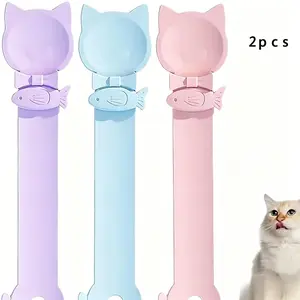 2pcs Multi-color Cat Treat Squeeze Spoon, Cat Strip Feeding Tool, Reusable Puree Push Stick for Indoor Cats, Pet Daily Necessities