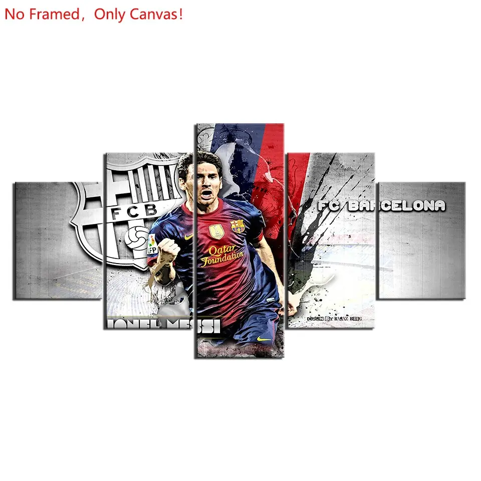 5 Piece/Set Frameless Canvas Painting Print Poster,Classic Pop Modern Sports Documentary Art,Lionel Messi FC Barcelona,Perfect Gift for Soccer Lovers,Ideal Gift for Bedroom,Study,Office,Living Room,Dorm Hallway,Kitchen,Mural,Wall Decoration