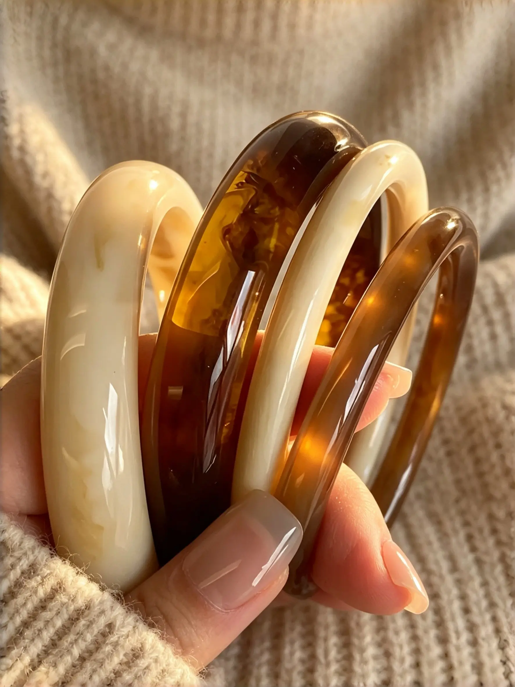 4 Pieces Vintage Resin Amber Acrylic Bangles Bracelets Set, Boho Style, All over Print, Multifunctional Fashion Jewelry for Women