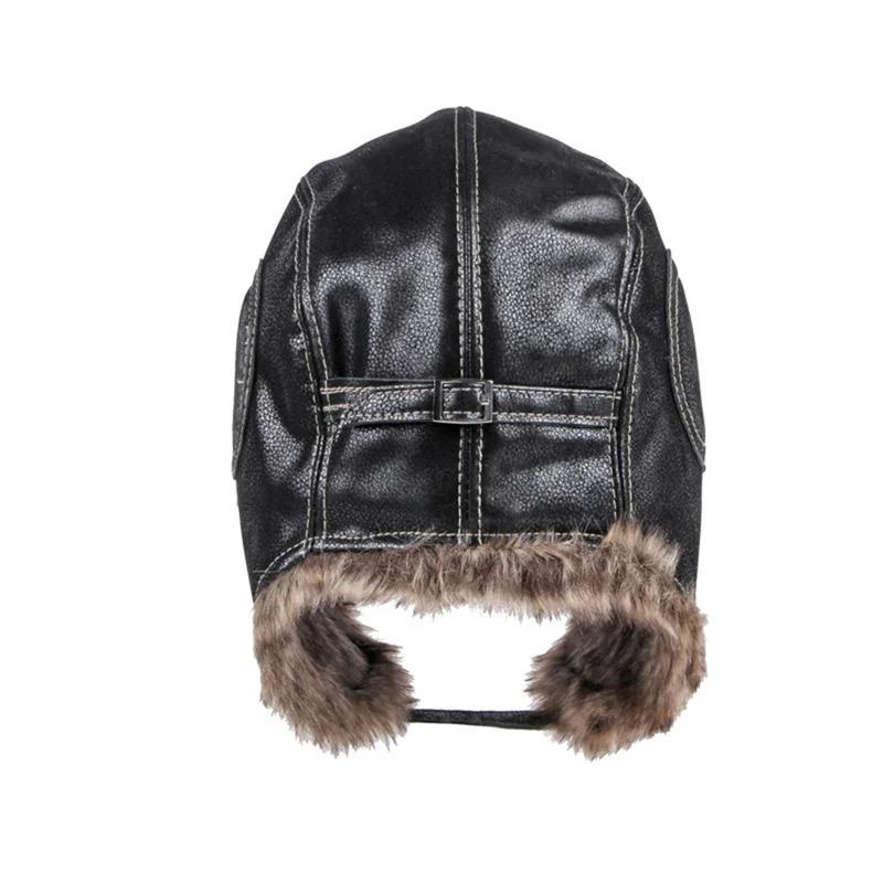 Unisex Winter Ushanka Hat Trapper Aviator Trooper Earflap Warm Faux Fur Leather Waterproof Ski Hat Bomber Cap Ear Protectors Hat