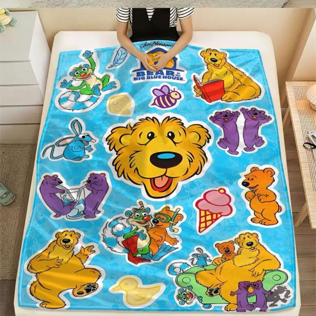 Soft Flannel Blanket Bear in the Big Blue House Cartoon Design, Cozy Throw for Living Room Office Sofa, Perfect Gift for All Seasons  Thin Blanket Dream Workshop