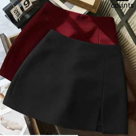 Women's 1‑2 Pcs Trendy Slit Slim Midi Skirt With Built‑in Shorts, Casual Fashion Bottoms, For Daily & Date Outfits, Spring & Autumn Wear