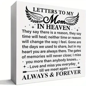 Sympathy Gift for Loss of Mom, Memorial Bereavement Gifts for Loss of Mother Condolence in Loving Memory Gifts, Remembrance Desk Decor, Letter to Mom in Heaven 5x5 inch