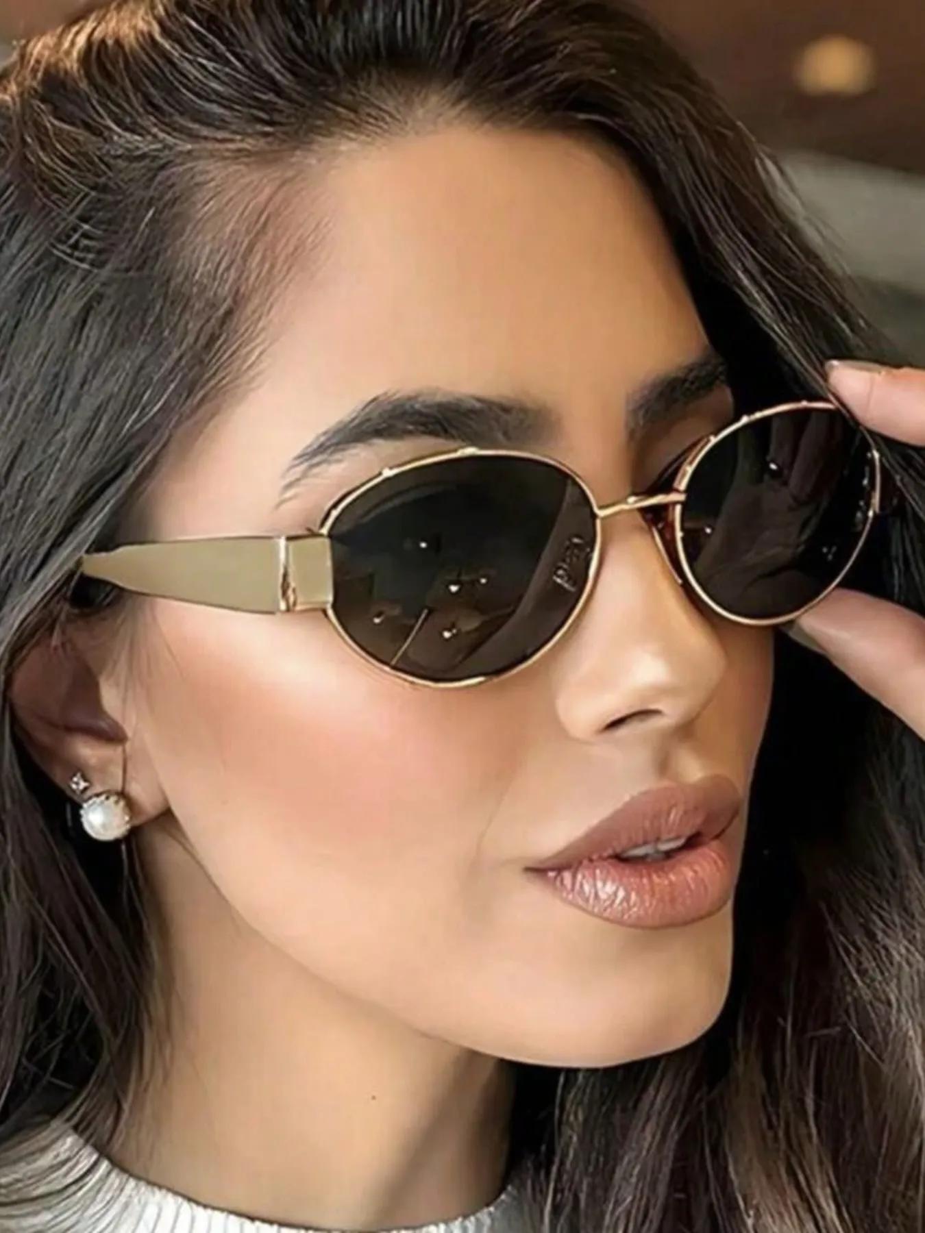 Women's Vintage Oval Frame Sunglasses, Trendy Casual Sunglasses for Everyday Use, Fashion Accessories for Outdoor Activities, Fashionable Frames Sunglasses