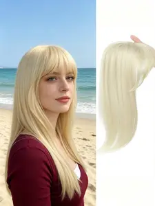 🔥 Transform Thinning Hair in Seconds! Cream Blonde Straight Hair Topper with Bangs, Clip-In Design for Natural Volume & Realistic Scalp, Premium Kanekalon Synthetic for Everyday Wear