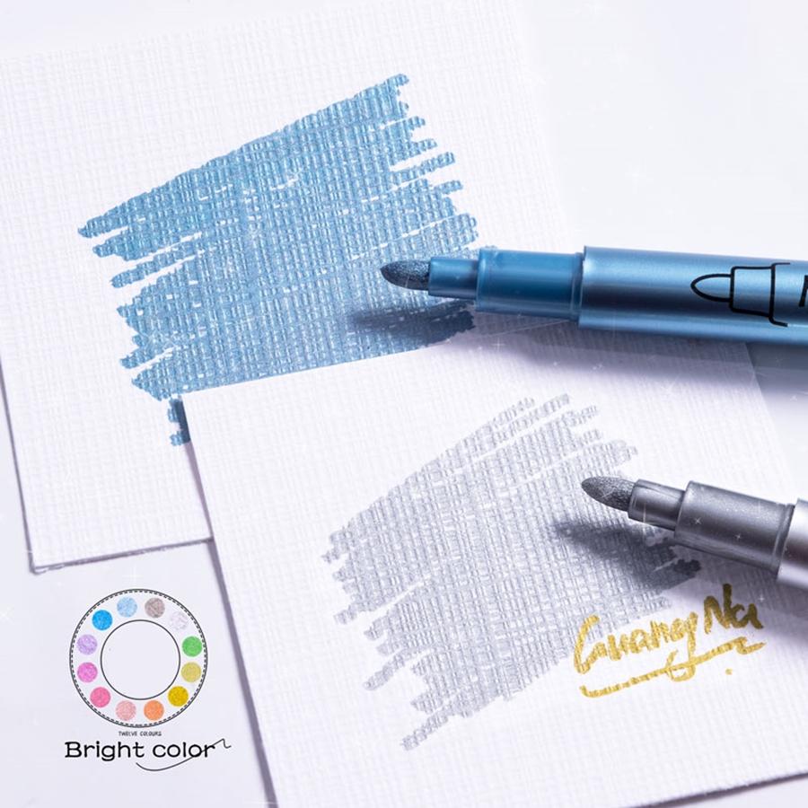 Metallic Craft Pen, 12pcs/set 12 Colors Marker Pen, Art Supplies for Rock Painting, Black Paper, Card Making, Scrapbooking Crafts, DIY Photo Album