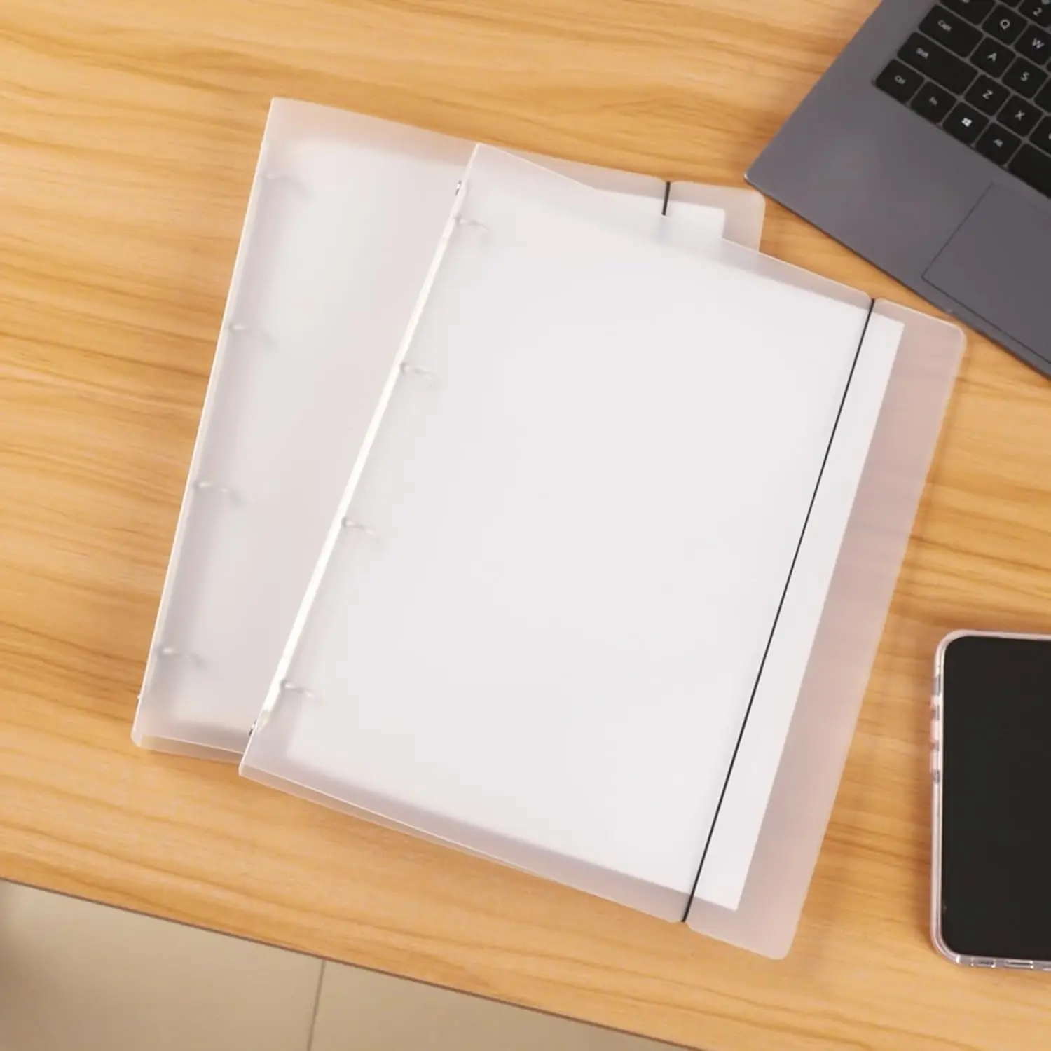 A4 Frosted Cover Binder with Detachable Metal Rings, Simple Design, Shockproof, Waterproof, Scratch-Resistant, File Organizer