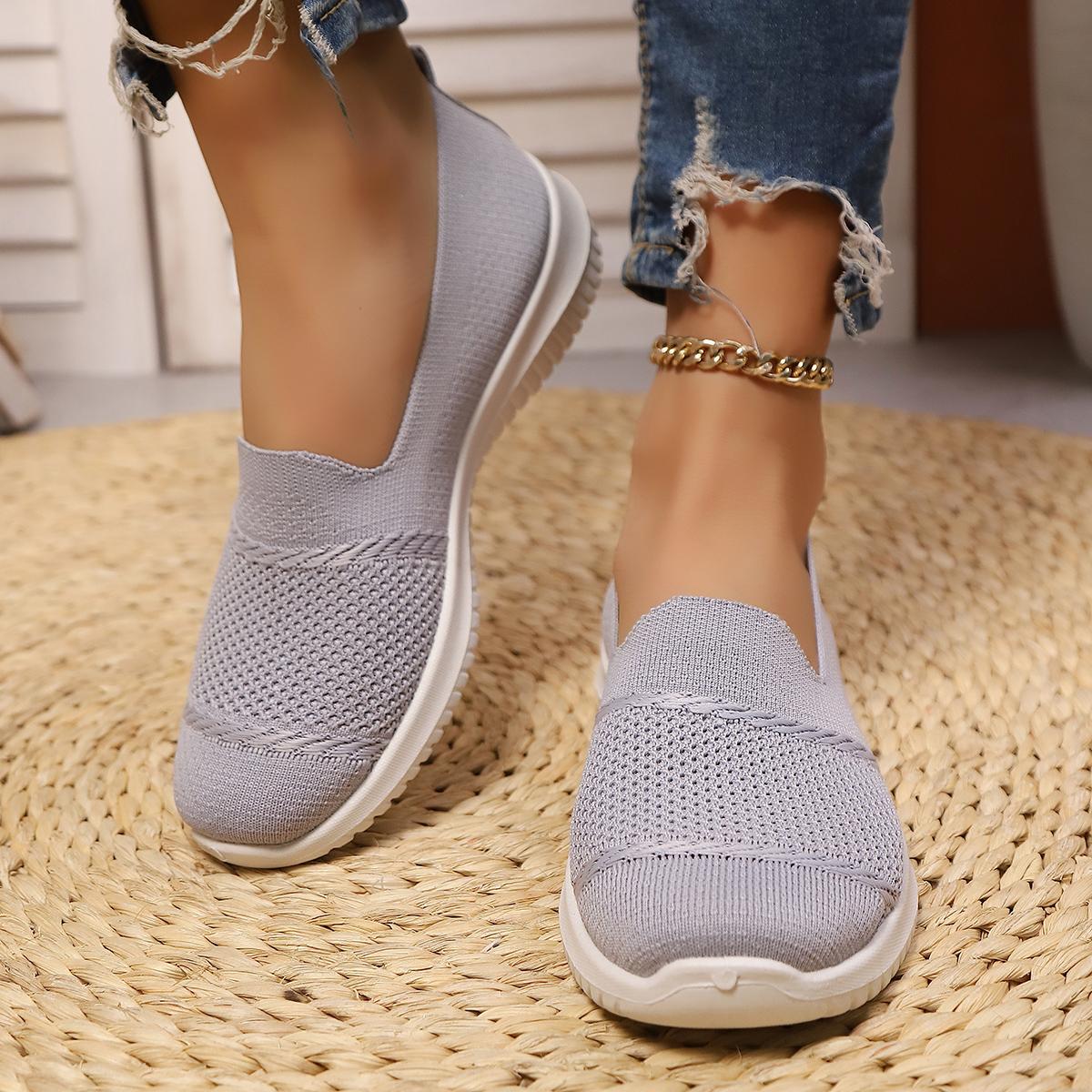Womens Cloud Soft Sole Slip On Sneakers Breathable Knit Walking Shoes All Day Comfort Casual Trainers For Women Cozy Everyday Wear