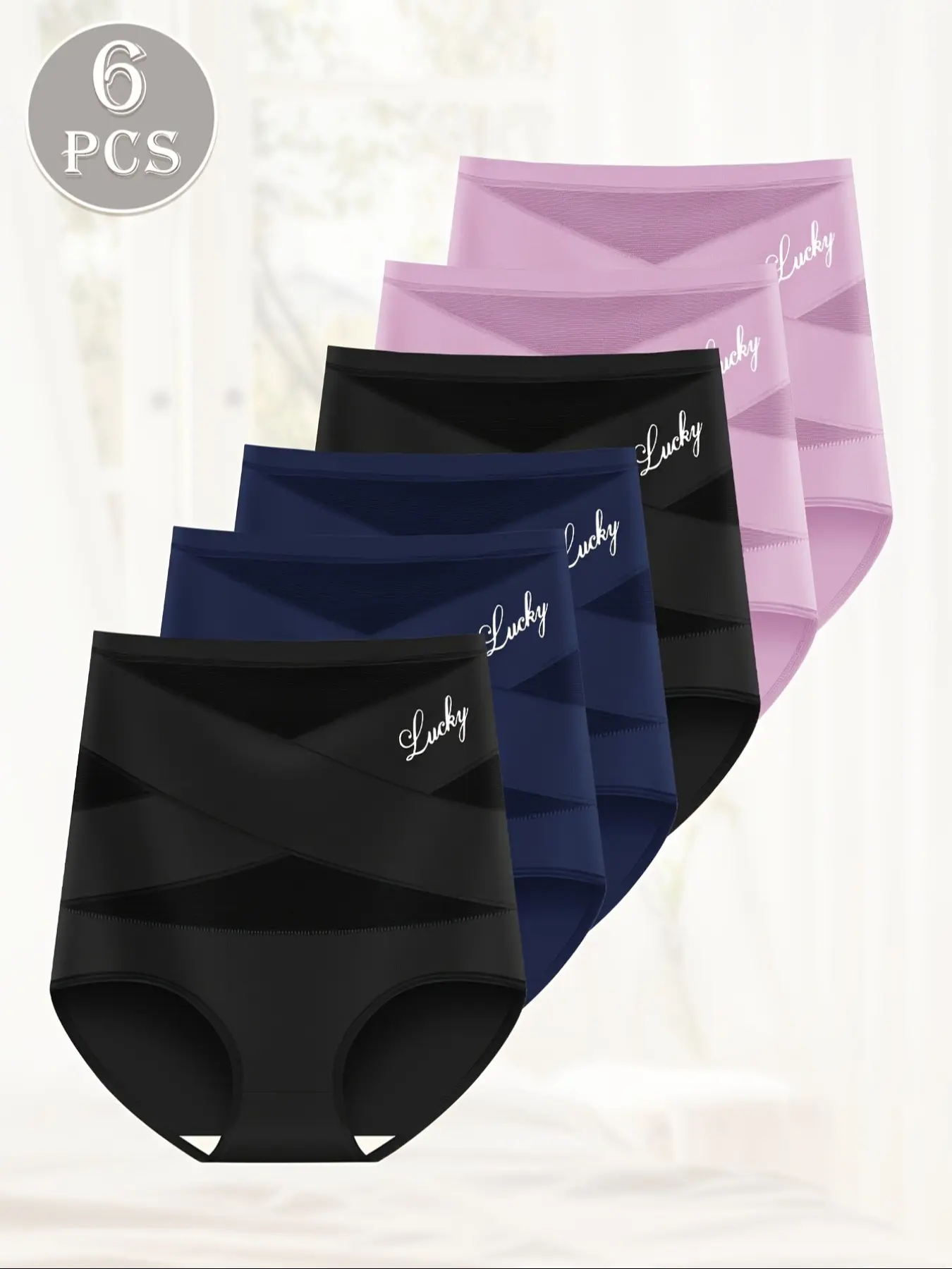 6-Pack High-Waisted Women's Panties, Sexy Waist Cinching Lingerie, Perfect for Curvy Women, Elegant Fitted Plain Design, Boho