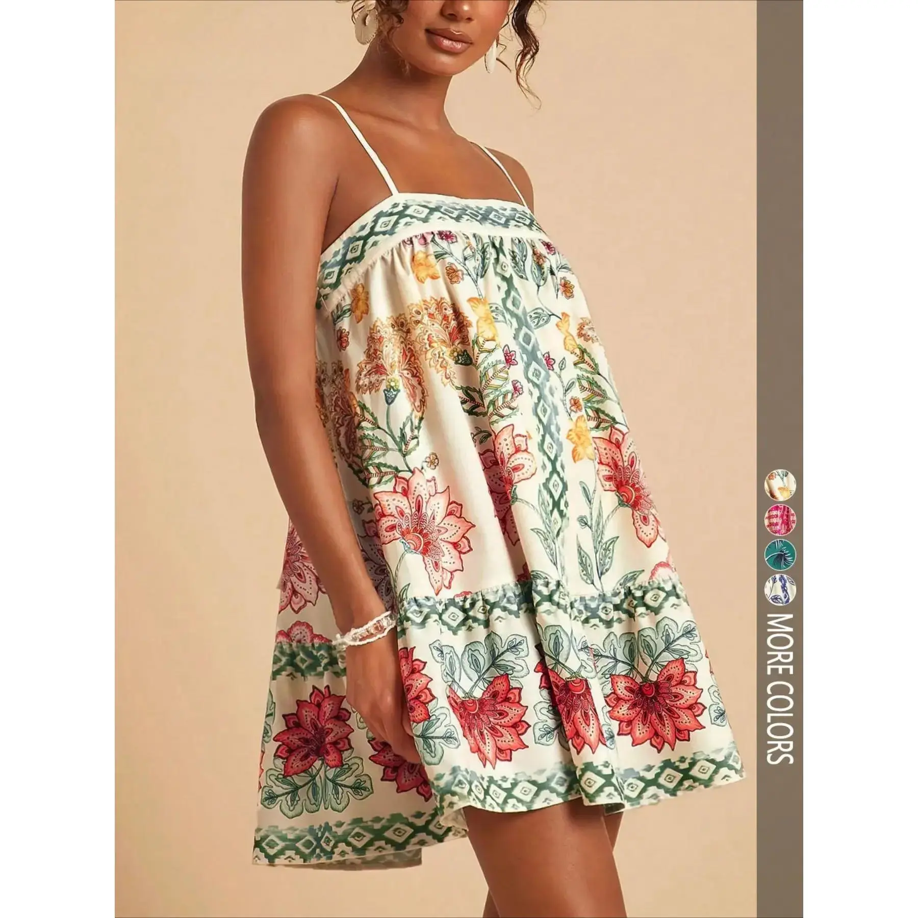 Women's casual vacation beach print sundress, seasonal holiday set, spring break set, party set, beach set, bohemian style dress