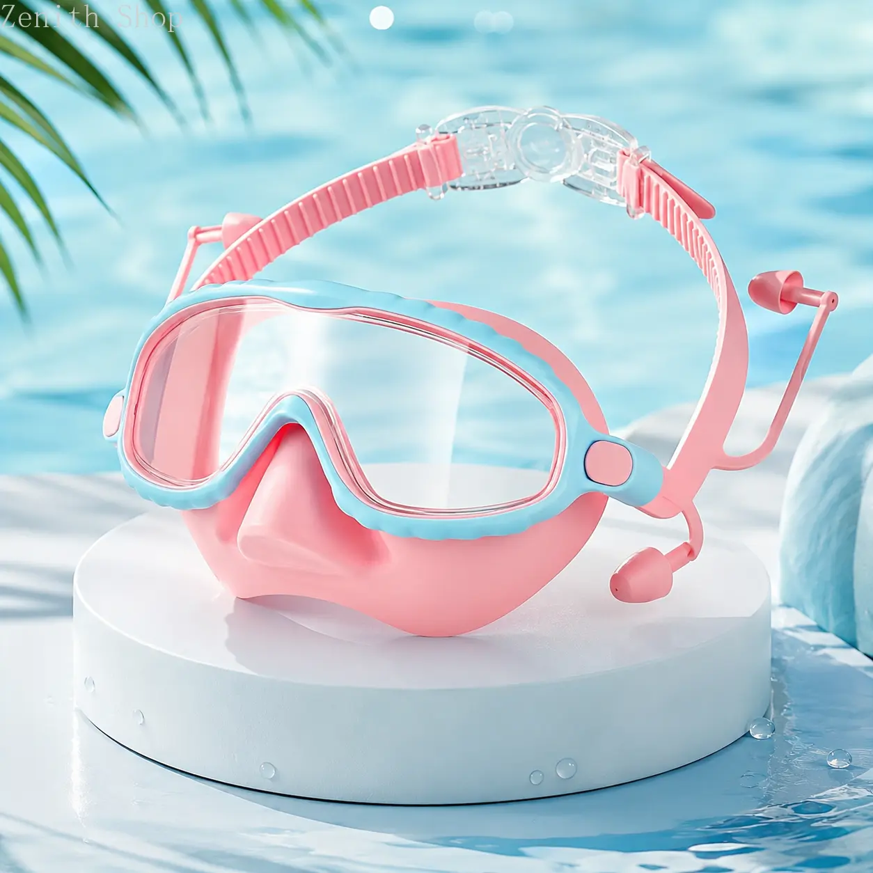 Oversized Anti-Fog Water Goggles for Kids, High-Definition Clarity, Comfortable Silicone Cushions & Adjustable Strap, Pink Frame with Blue Pads, Pool-Style Adjustable Swim Swimming Goggles for Outdoor Use