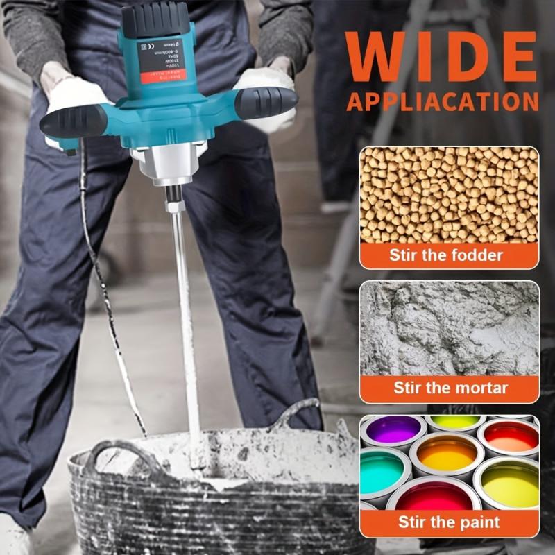 Cement mixer, 2100W, 6-speed adjustment, 110V handheld mud mixer, heavy-duty electric concrete mixer, suitable for mixing mortar, paint, grout, plaster, thin-layer coatings, feed, etc
