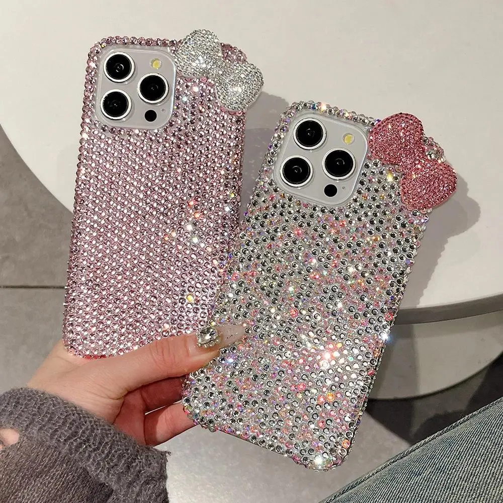 3D Glitter Bowknot Diamond Crystal Shockproof Bling Smartphone Casing - Protection for iPhone 11/12/13/14/15/16 Plus/17 Pro/17 Pro Max/Air, Contemporary Art Mobile Phone Accessory Cover, Cellphone
