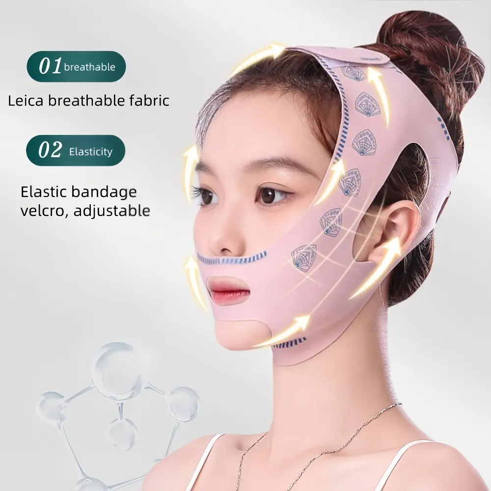 2PCS V-Line Face Lifting Belt, Adjustable Double Chin Reducer Strap, Reusable Jawline Slimming Mask, Face Slimming Shaper for Skin Tightening, Anti-Sagging Beauty Band Day & Night Wear