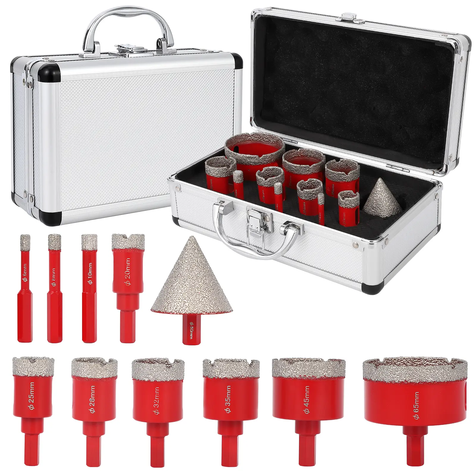 11pcs Diamond Tile Hole Saw Kit -  Air Pump Brazed Core Drill Bits Set  - Precision Cutting, Durable, Smooth Finish, Dry/Wet Use