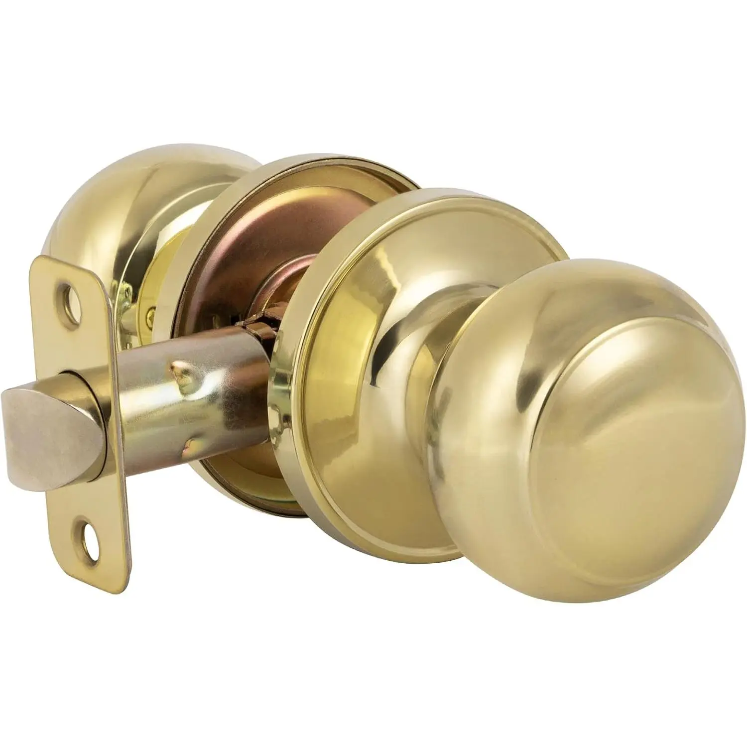 Polished Brass Door Knob - Interior Passage Door Knobs, Reversible Round Door Lock Passage Handle for Hallway, Closet, Bedroom, Bathroom Ball Round Keyless No Locking 1 Pack