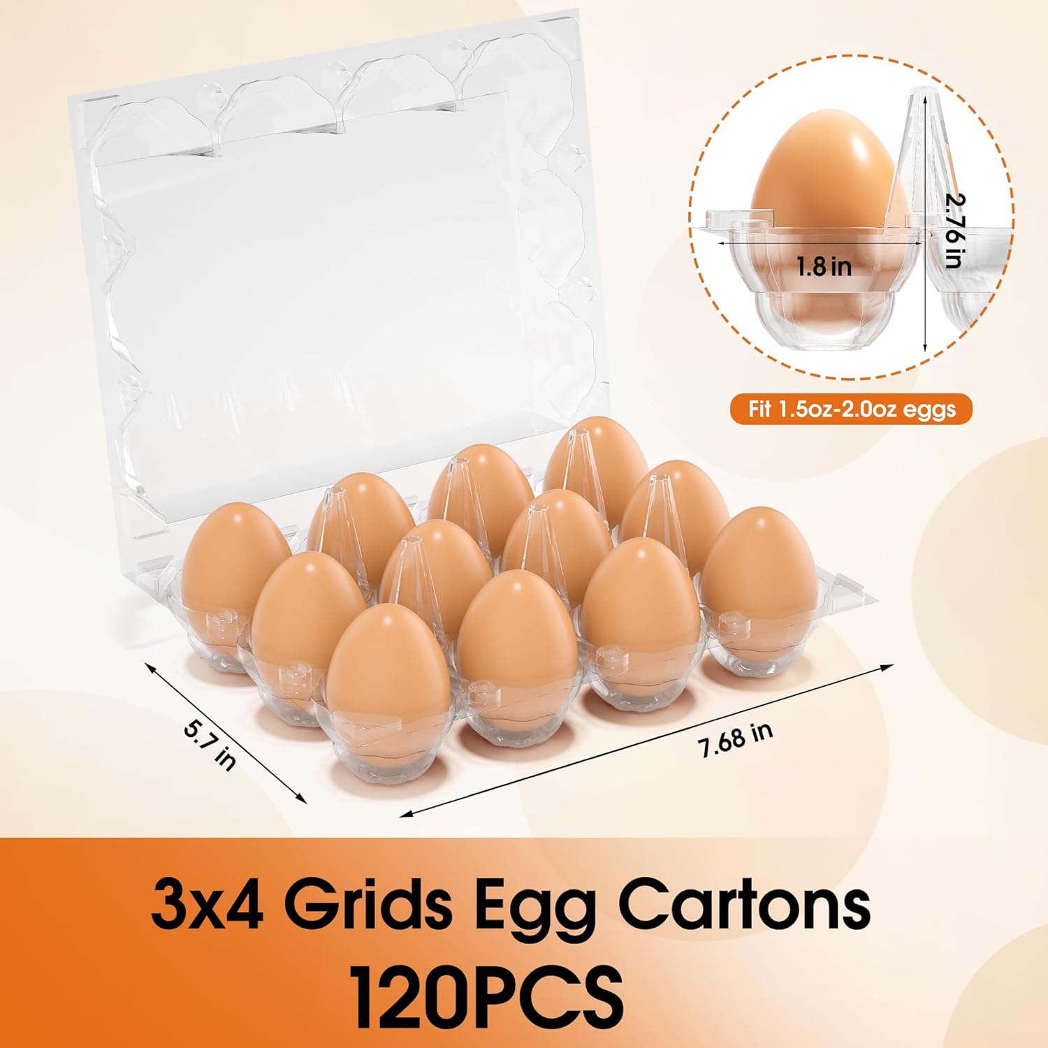 120 Pack Plastic Egg Cartons  Bulk, 12 Count Clear Egg Containers for Fresh Chicken Eggs, 3x4 Grids Refrigerator Egg Trays for Refrigerator Storage, Chicken Farm, Market Display & Commercial Use