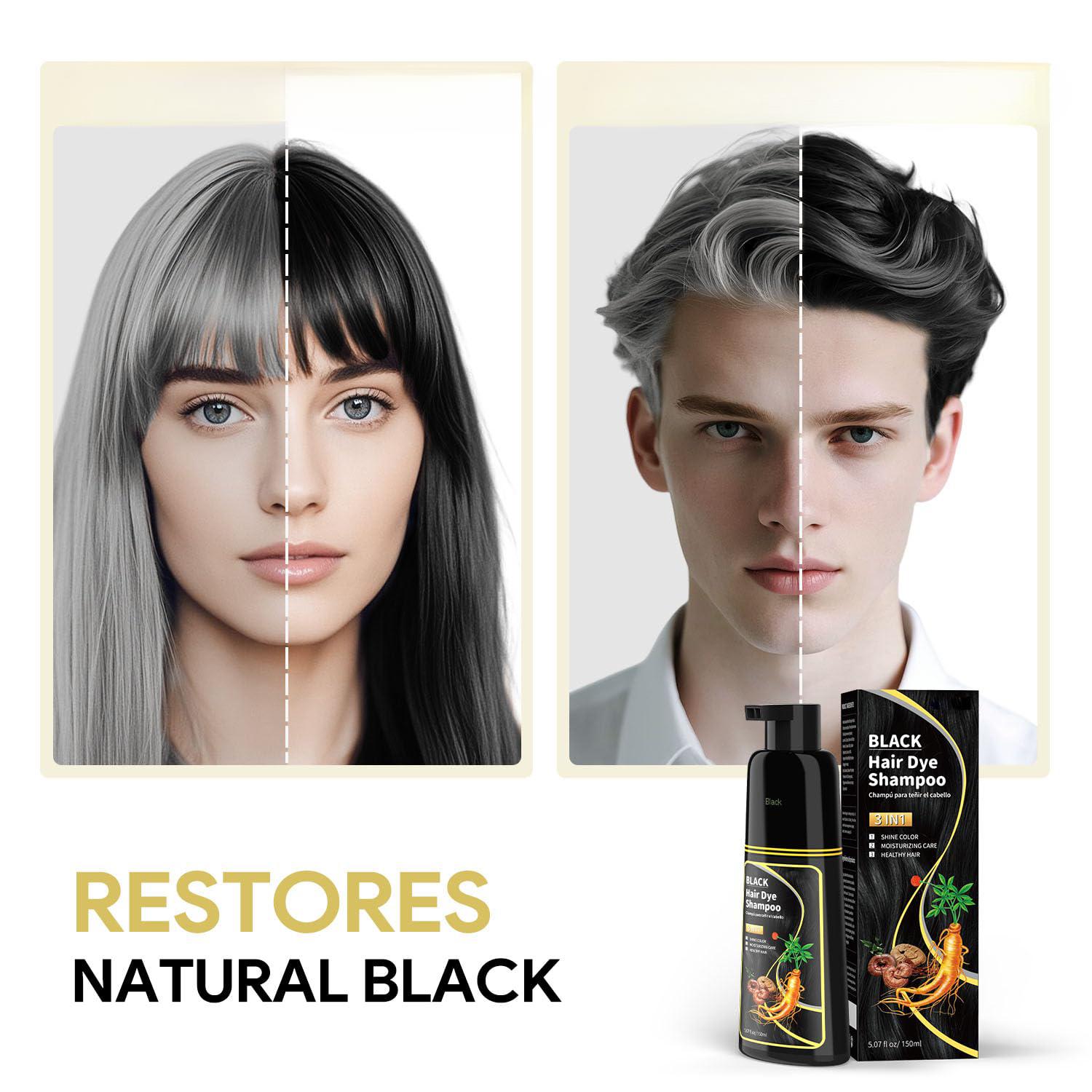 Black Hair Dye Shampoo 3 in 1 for Gray Hair, Hair Color Shampoo for Women Men Grey Hair Coverage 150ml