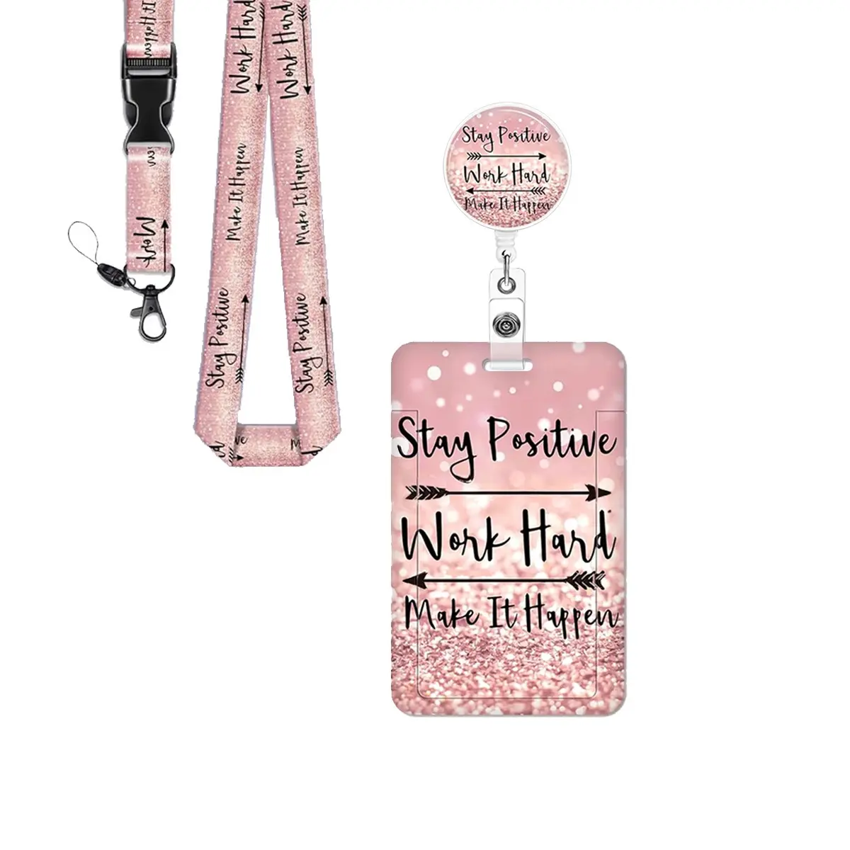 Gradient Color ID Badge Lanyard, Dual-Sided UV Print, Supports Logo Printing, Fabric Strap, Ideal for Business Cards