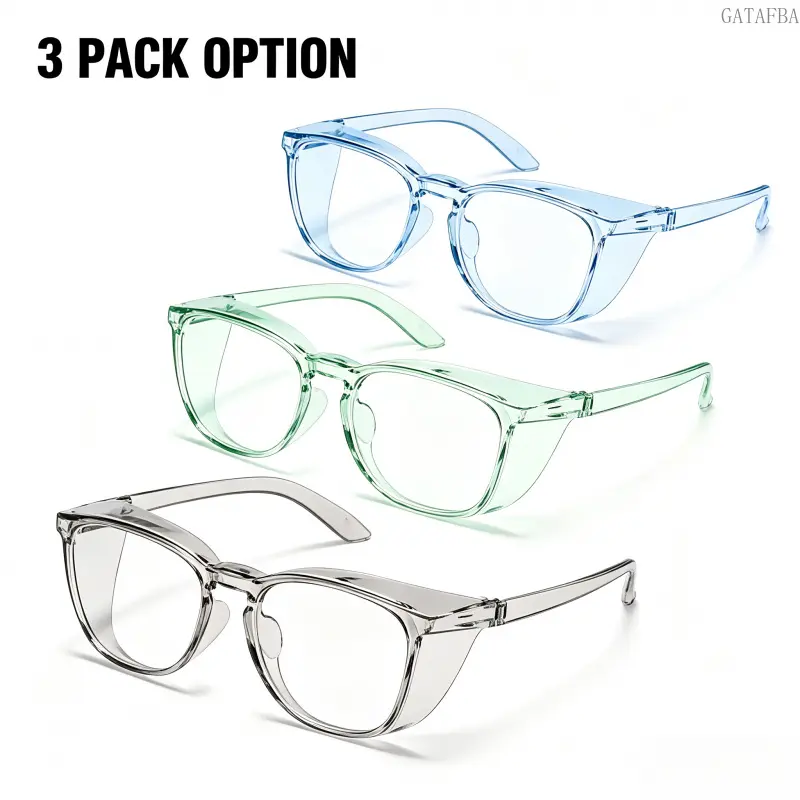 [3pay] Transparent Candy Color Round Frame Fashion Safety Glasses, Clear Lens Protective Eyewear, Comfort All-Season Eyeglasses Suitable for Lab and Outdoor Use