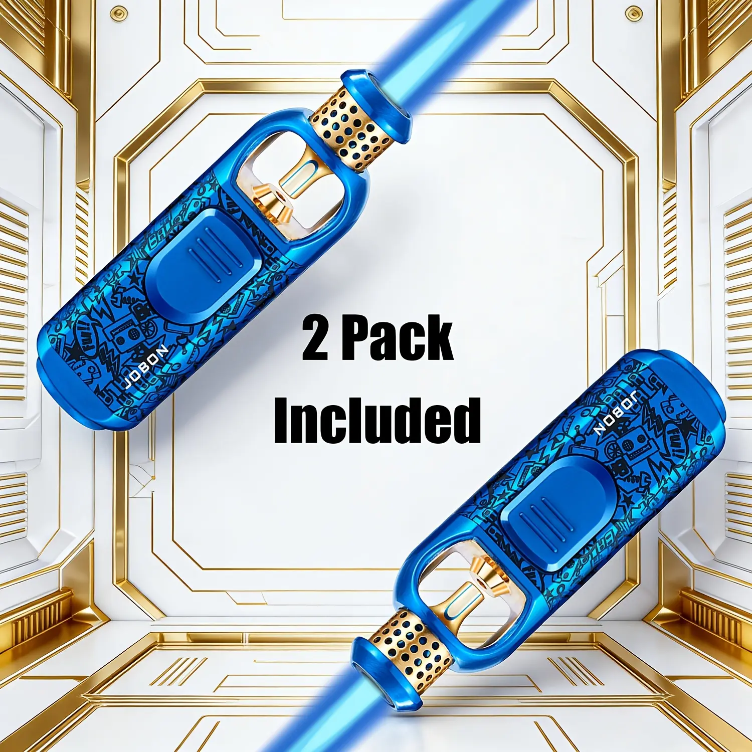 2-Pack Zinc Alloy Windproof Refillable Fuel Jet Adjustable Flame Lighter (No Fuel Included) - Luxury Polished High-Tech Graffiti Style Kitchen Utensils Fire Starter, Indoor Home Use, Stylish Men's Gift, Two Piece Set