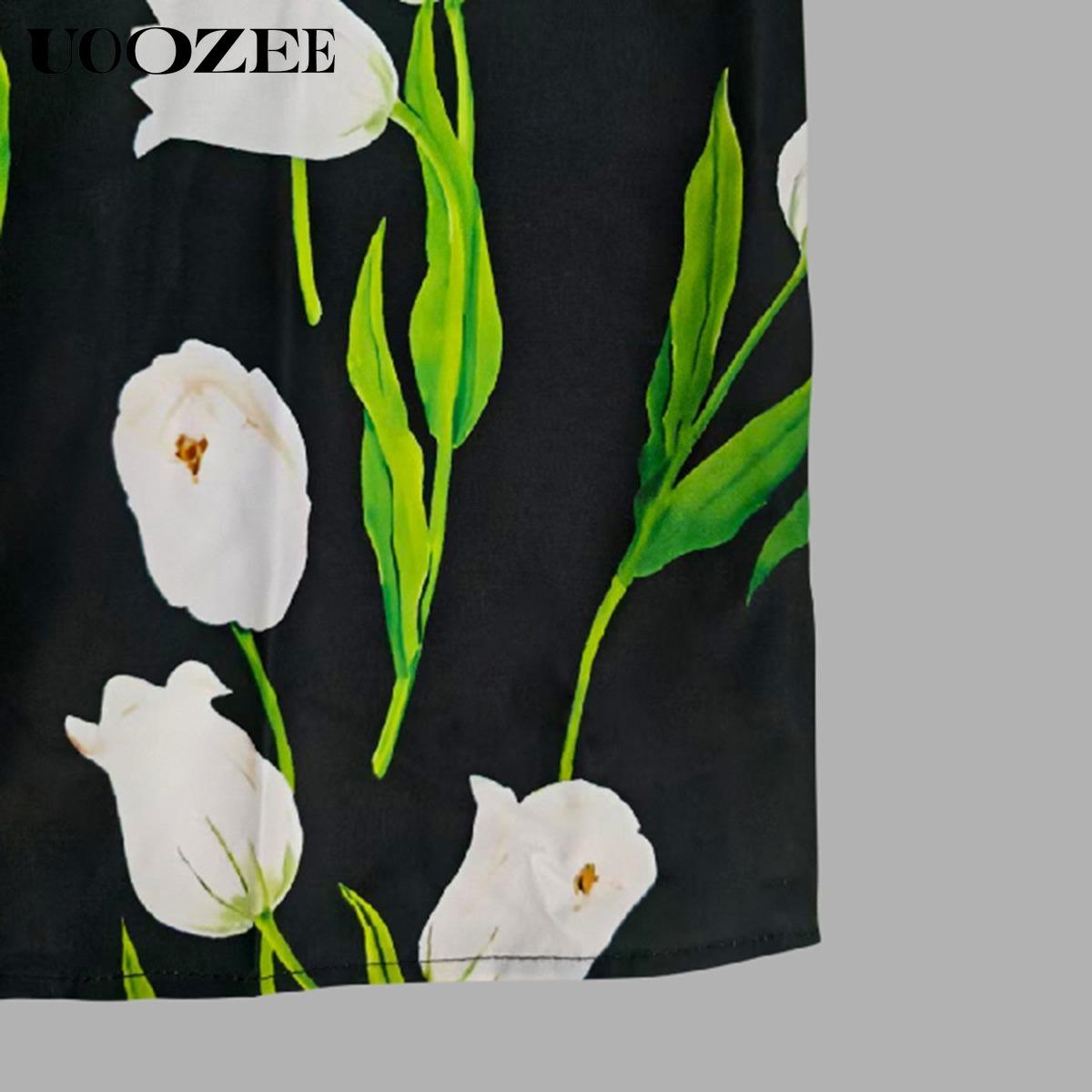 Split-Joint Pleated Floral Printed Floral Loose Long Sleeves Stand Collar Trench Coats Tops Elegant