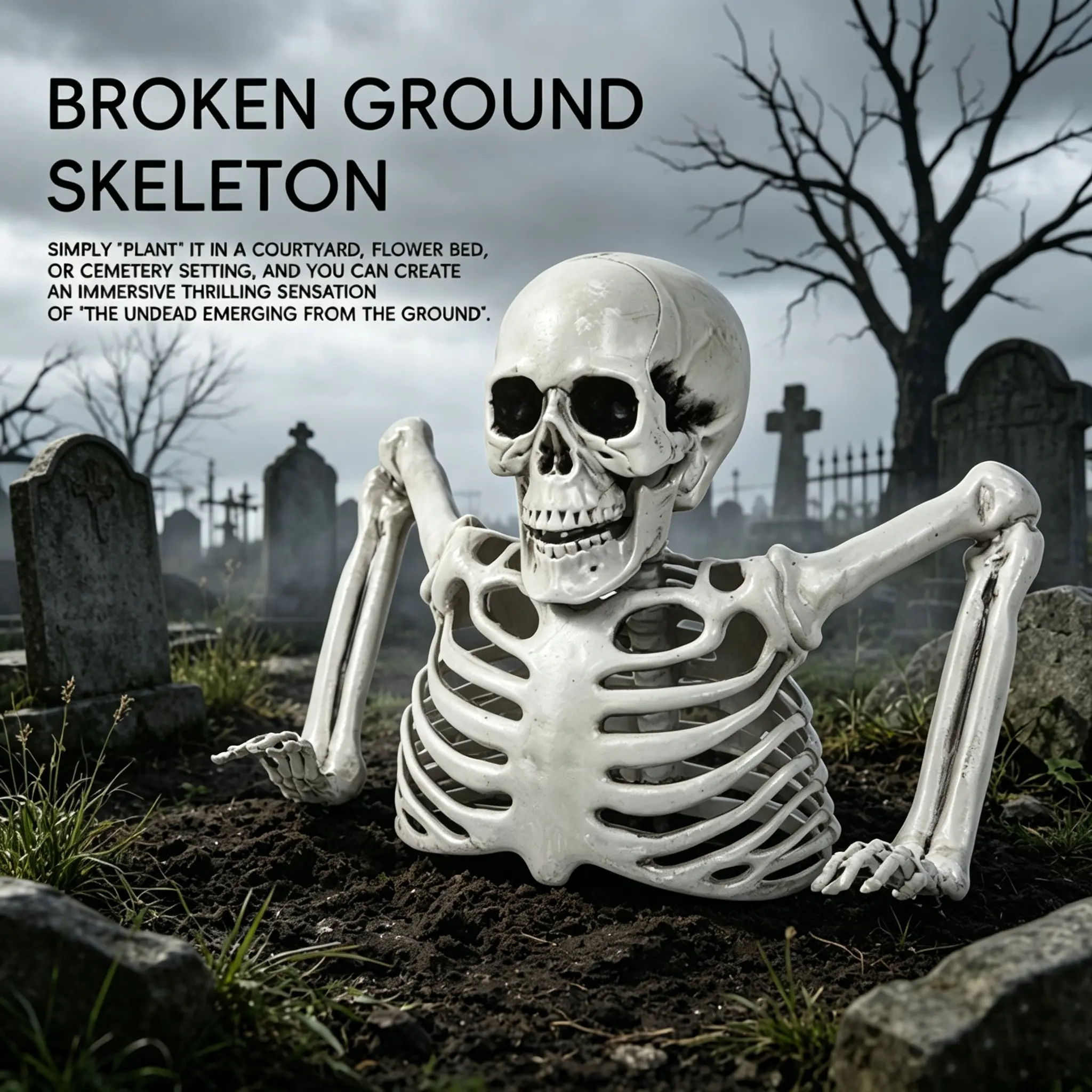 Half Body Skeleton Ground Stake Decor, Realistic Skull Skeleton Prop For Halloween Yard Lawn, Spooky Outdoor Graveyard Scene Decoration Ornament, Outdoor Decorations