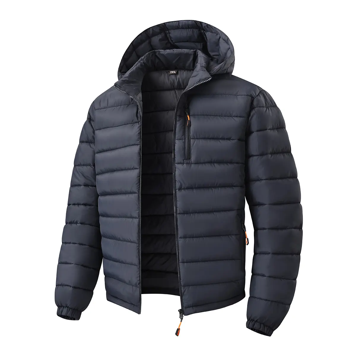 Men's Hooded Jacket, Warm Quilted Polyester Puffer Coat with a Double Zipper - Foldable and Machine Washable for Autumn Winter