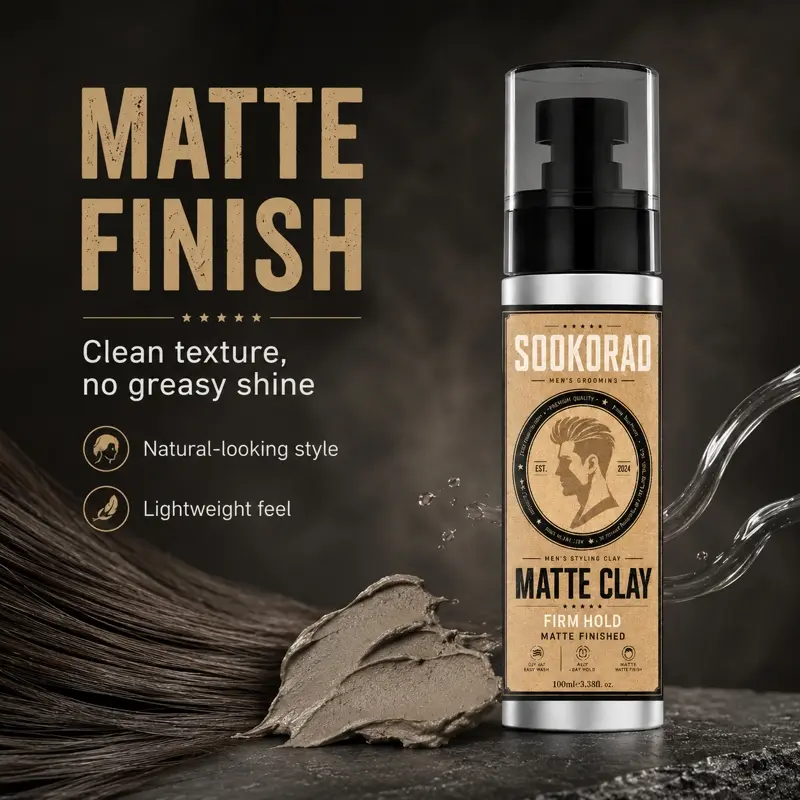 matte styling clay, firm hold, matte finish, men's hair styling, 100ml/3.38fl.oz