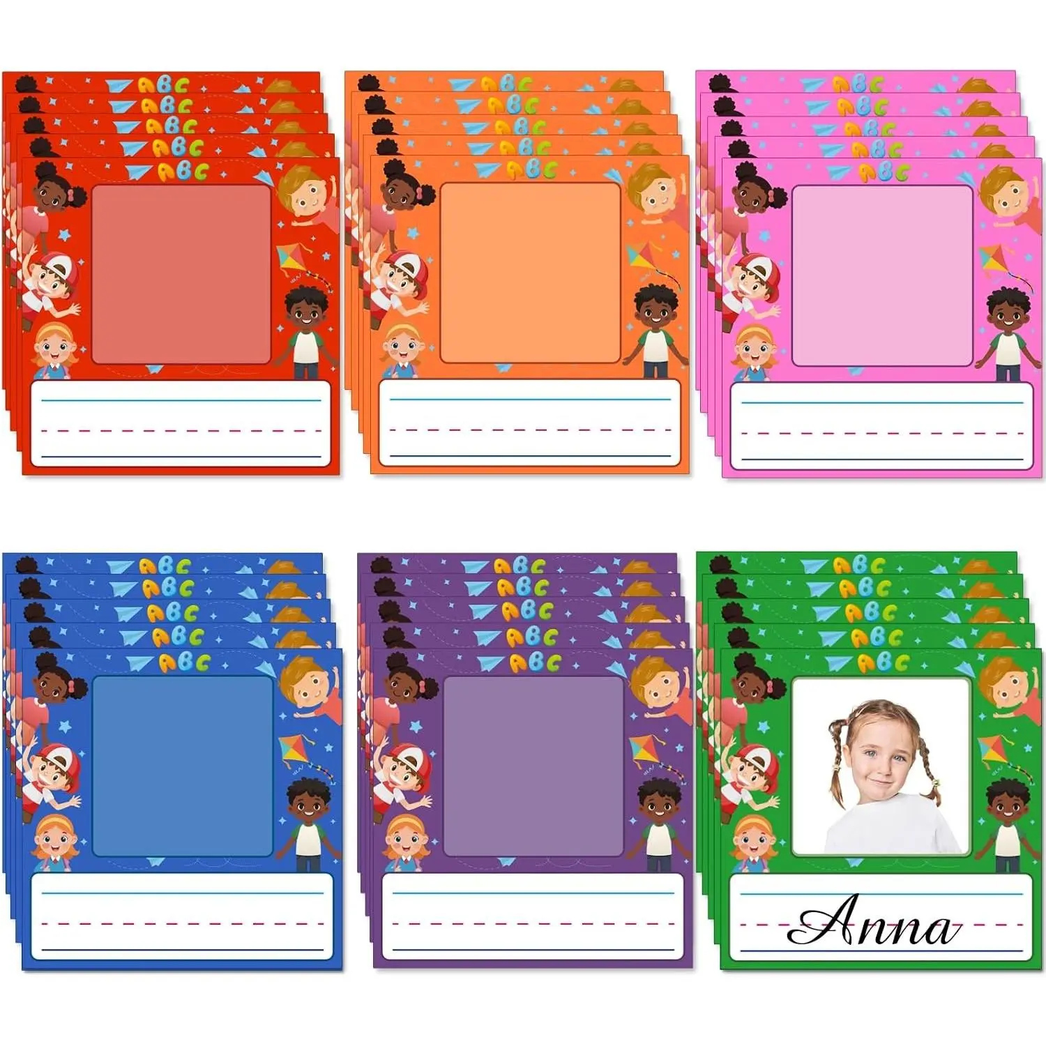 48 Pcs Adhesive Kids Name Tags Desk Nameplates Photo Name Tag Stickers for Classroom Student School Supplies Classroom Decor Child Photo Name Stickers