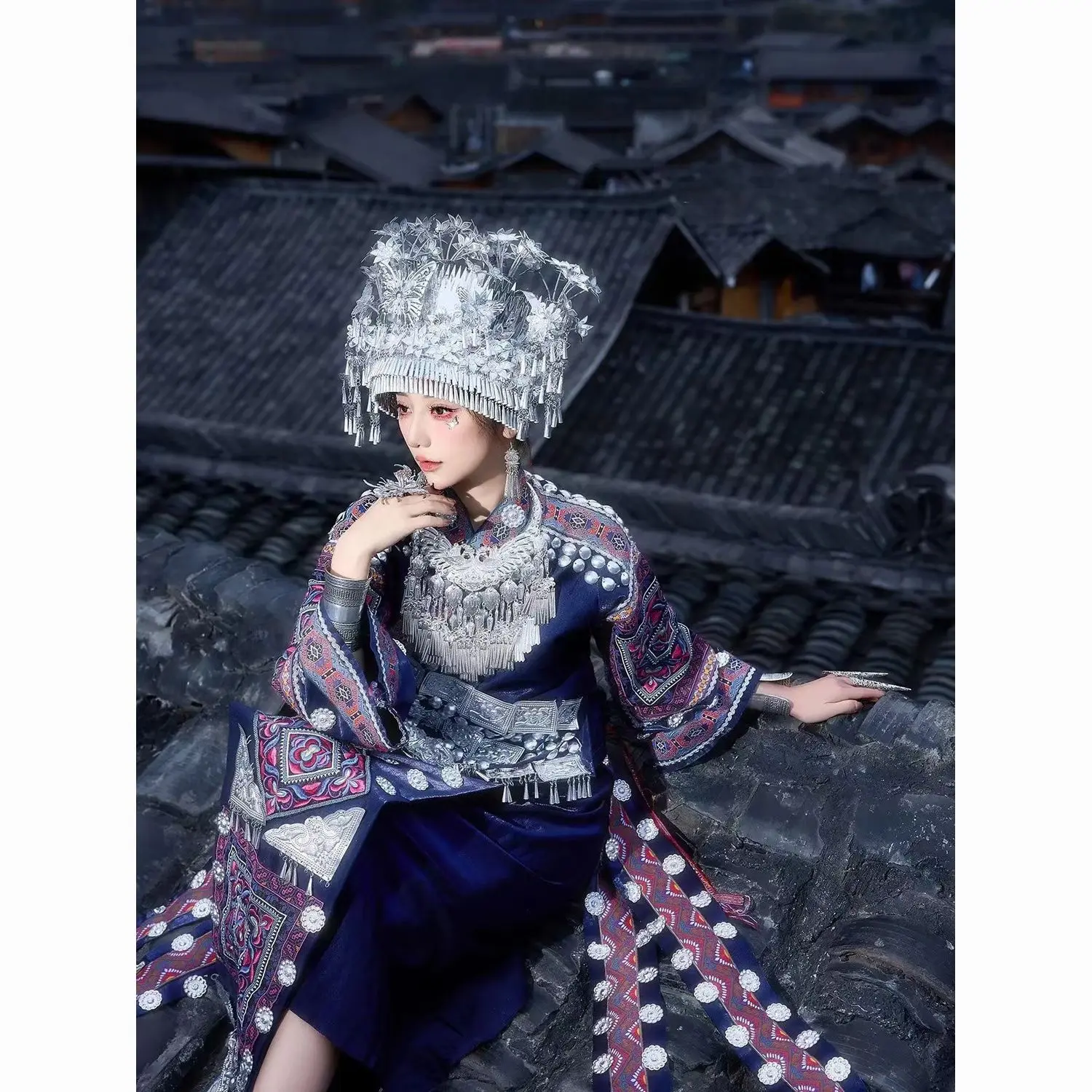 Hmong Miao Women's Blue Jacket & Skirt Styling Set for Stage & Photo Shoots