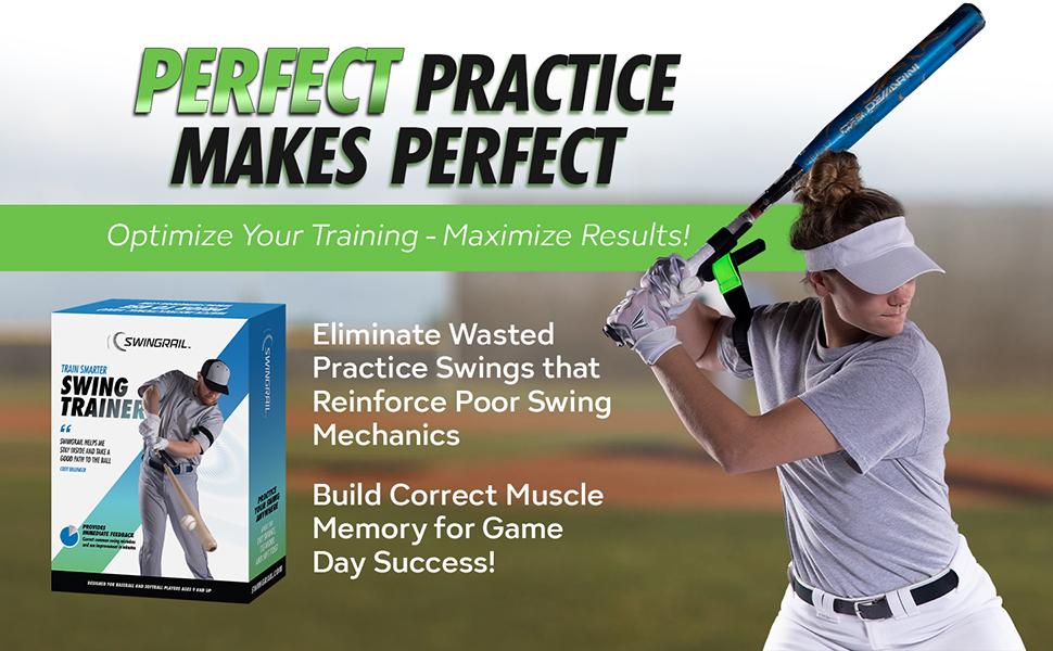 AGS SWINGRAIL Baseball/Softball Hitting Trainer – Swing Trainer Aid for Batting & Hitting Practice – Baseball Training Equipment to Improve Bat Speed, Swing Mechanics, Contact & Timing – For Ages 9 and Up