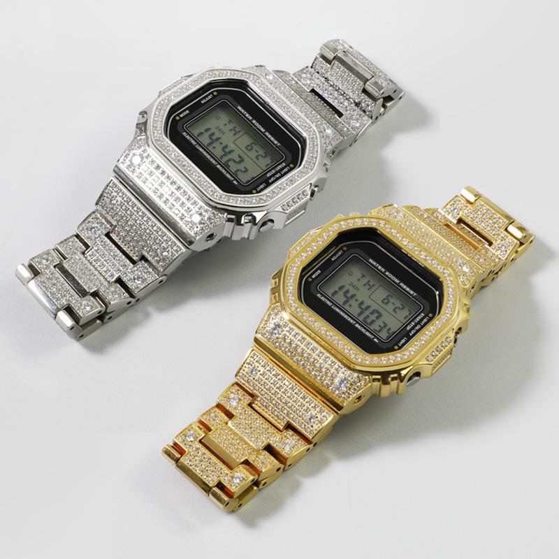 Casio small square diamond-encrusted metal watch case strap diamond watch accessories steel band
