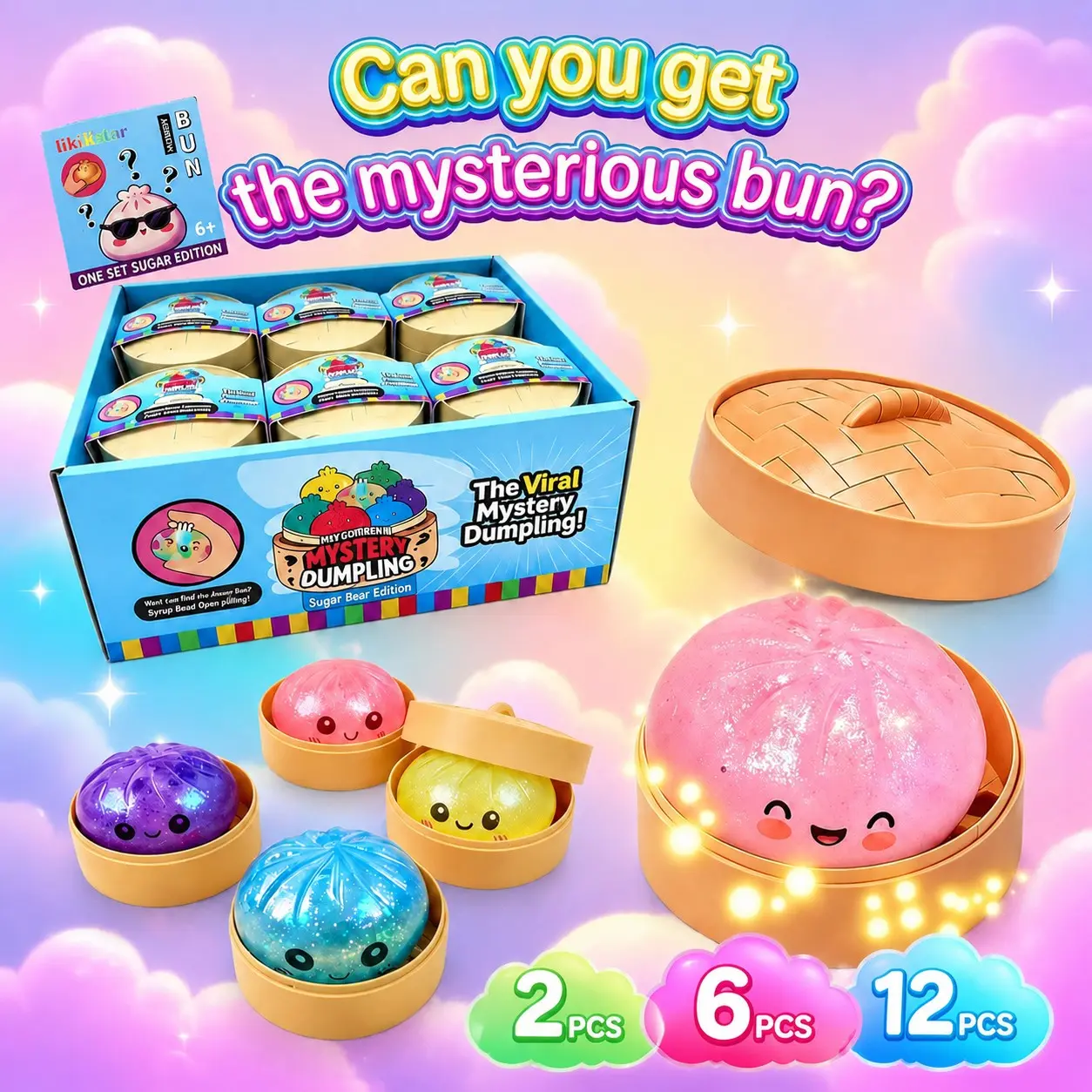 2/6/12 Pack Shiny Glossy Dumpling Baozi Mystery Blind Box Set, Creative Slow Rebound Squishy Fidget Toy for Daily Anxiety Relief, Rare Collector’s Trinket Lightweight Portable Tabletop Calming Ornament Holiday Swap Gift