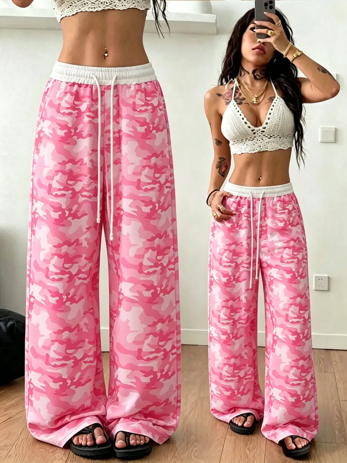 Y2K Print Uncuffed Sweatpants, Loose Streetwear Straight Leg Pants, Women's Casual Sporty Knit Fabric, Ideal for Outing, Party, Daily Wear