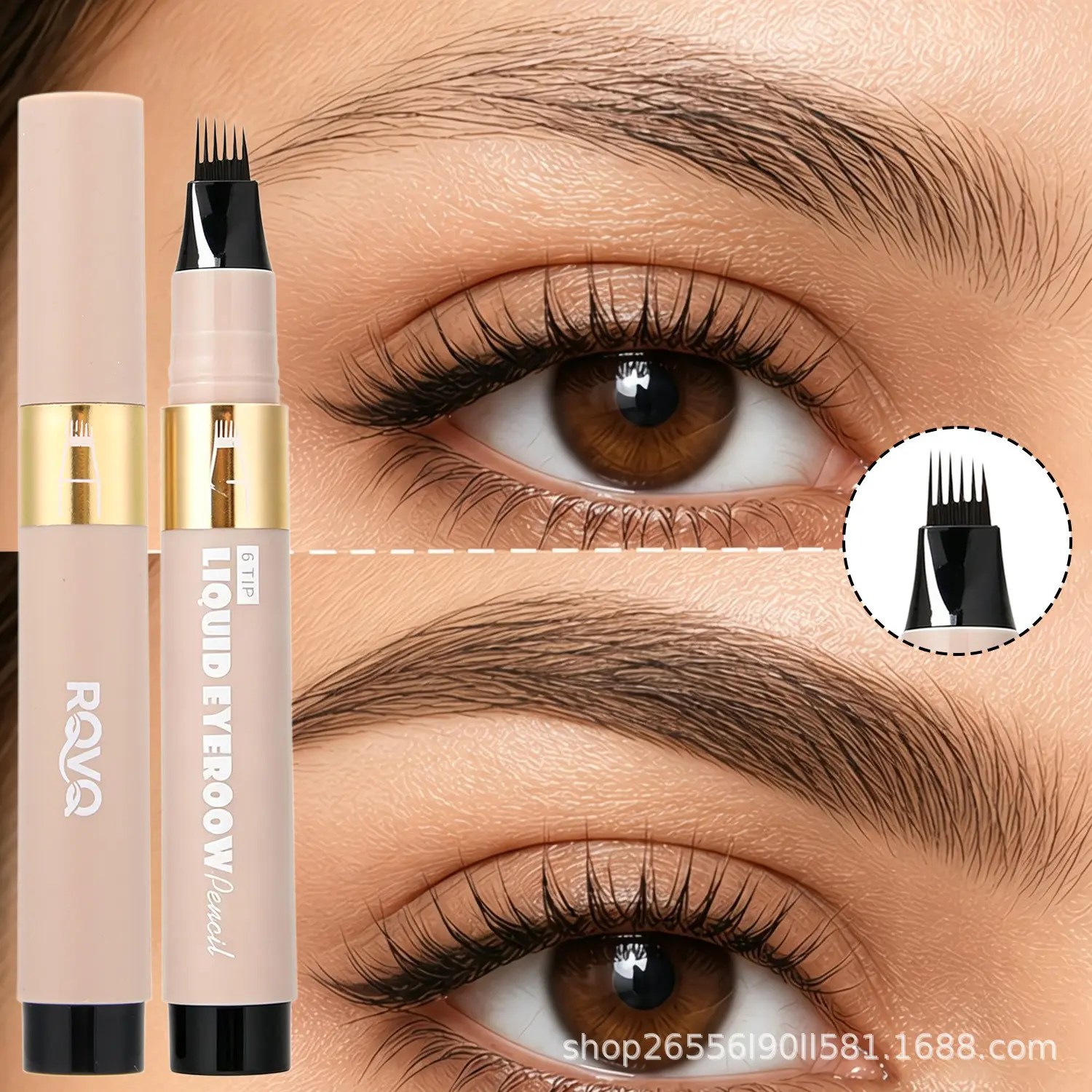 Six-Prong Liquid Cosmetic Eyebrow Pencil, Men's Beard and Brow Pencil, Smudge-Proof, Natural Wild Brows, Multi-Bristle Design, Easy Application, Single Pack