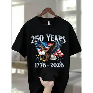 100% Cotton Ultra Soft & Cozy Men'S Crew Neck T-Shirt with Eagle Graphic | 250 Years 1776 - 2026 American Flag Design Casual Daily Wear Tee For Men & Women, Apparel Made In The USA tb0330