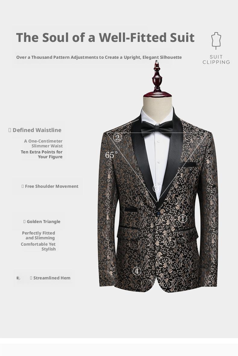 Men's Slim Fit Jacquard Shawl Lapel Suit Korean Style Business Formal Blazer, Center Vent, Four Seasons Wear Men's Slim Fit Jacquard Shawl Lapel Suit Korean Style Business Formal Blazer, Center Vent, Four Seasons Wear