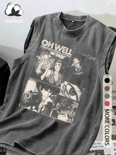 Men's Cotton Vintage Distressed Sleeveless T-Shirt, Casual Summer Round Neck Top for Ages 13-44, Stylish Fashionable Apparel