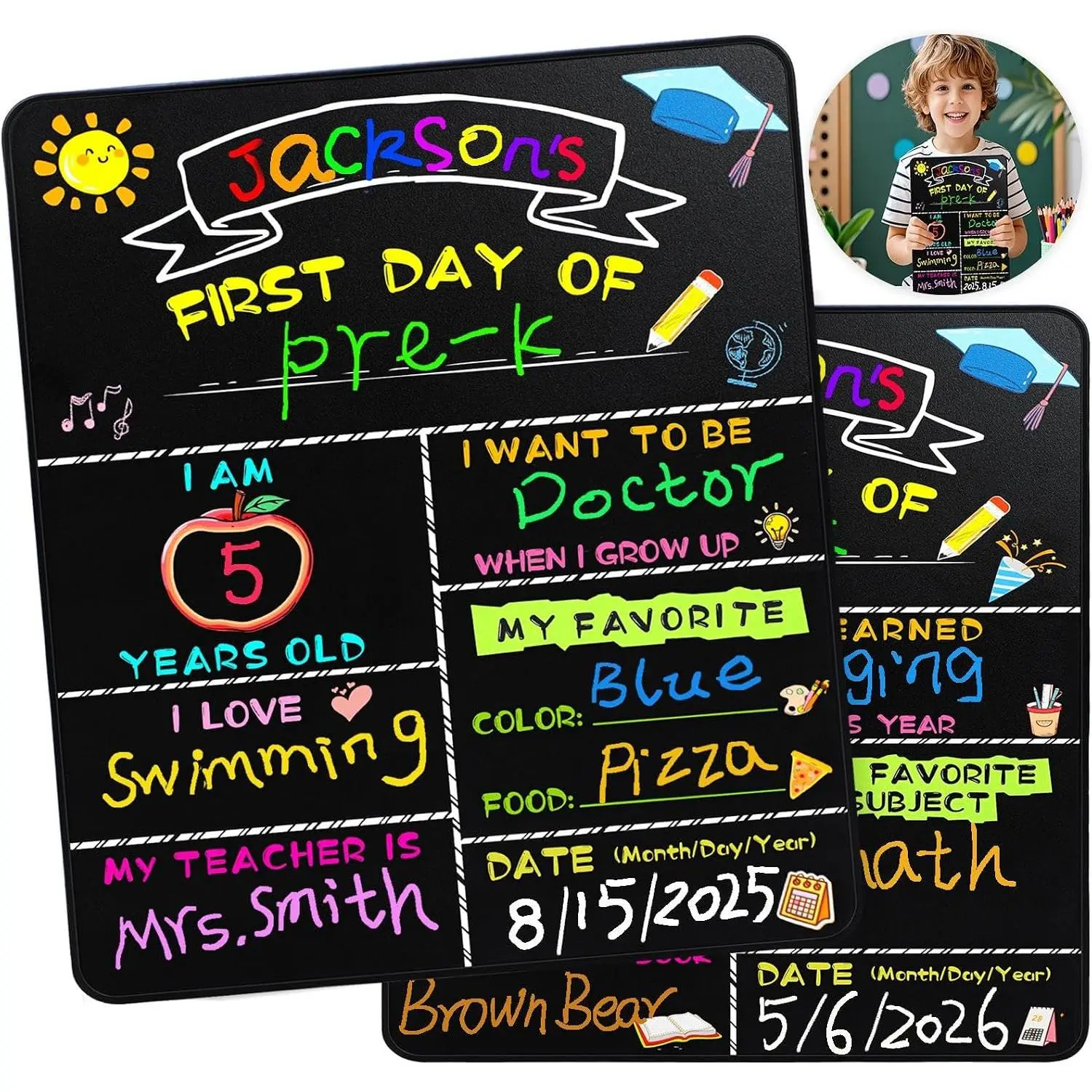 14”x11” Double-Sided First & Last Day Chalkboard Sign - School & Back to School Office Stationery - Easy Writing & Clean for Kids, Students