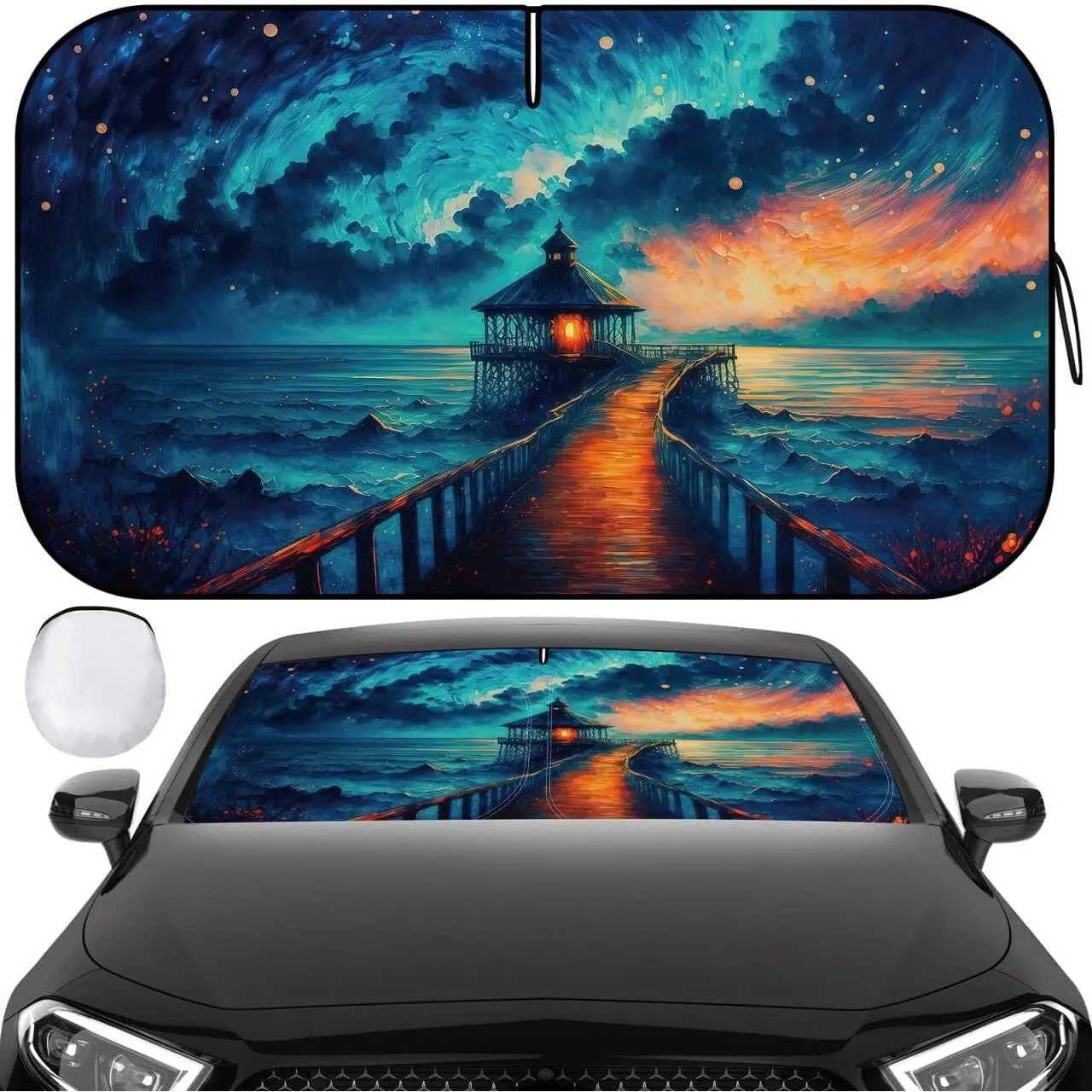 Windshield Sun Shade, Reflective  Sunshade Blocks Heat, 57 x 31.5 in | Blocks Heat & UV, Fits Sedans, Mini SUVs, Hatchbacks, Easy Fold & Store, Protects Dashboard & Seats