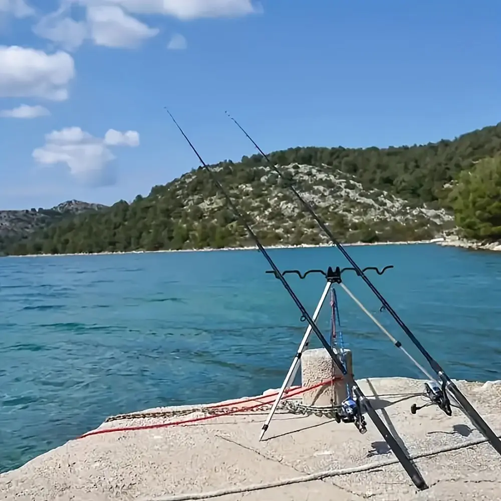 Aluminum Alloy Telescopic Leg Fishing Rod Tripod Bracket, Height Adjustable Shore Mounted Plug-In Installation, Durable & Stable Design