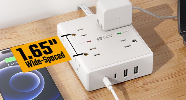 Flat Plug Protector Strip, 6ft Thin Extension Cord with 4 USB (2 USB C Port), 8 Outlets Desk Charging Station, Wall Mountable Outlet Extender for Home Office, College Dorm Room