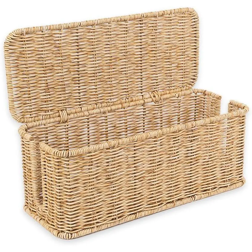 Cable Management Box, Handmade Rattan Cord Organizer for Power Strip