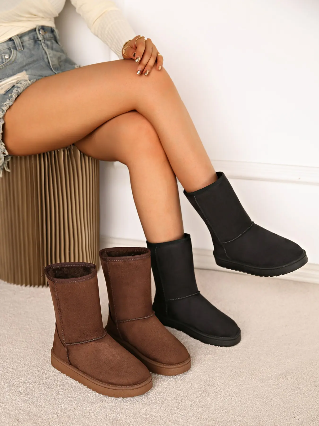 Simple Solid Color Mid-Calf Snow Boots, Fuzzy Lining Warm Short Boots, Daily Wear Multi-Color Outerwear Warm Women's Shoes