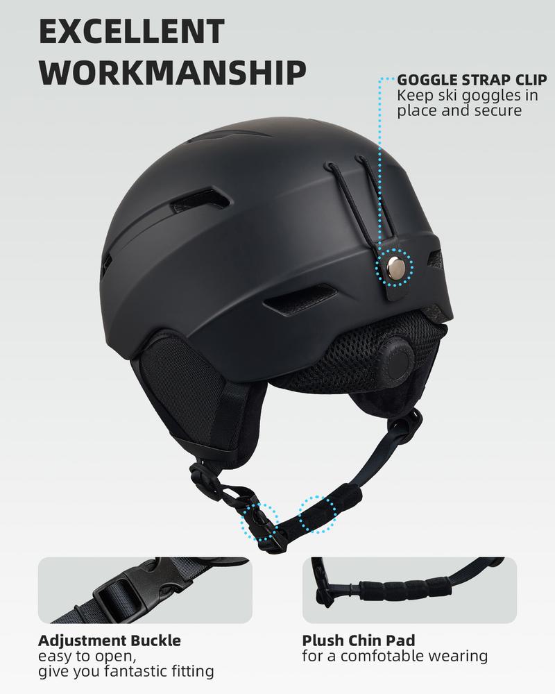 [Multi-Color Options]Adult Snowboard Helmet - Durable PC Shell, EPS Foam & Ventilation System - Unisex Ski Helmet in Matte Black, Gray & White for Men, Women & Youth